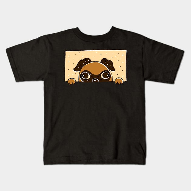 Pug Dog Peeking Kids T-Shirt by Imaginariux